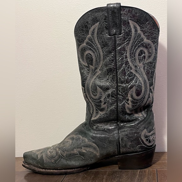 Dan Post Black Crackled Leather Western Cowboy Boots Mens size 11 D - Picture 4 of 12